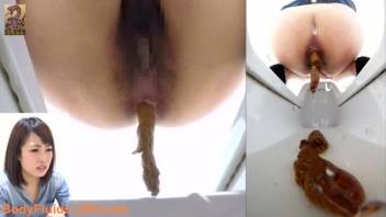 Asian female defecating in a communal restroom 8