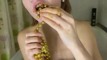 Holiday anal beads crafted from feces featuring Poop Girl