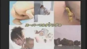 Six cameras filming as Japanese girl is pooping