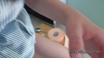 Stunning youthful dark-haired Alina expels diarrhea into a man's mouth
