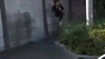 The cameraman trailing the girls as they defecate